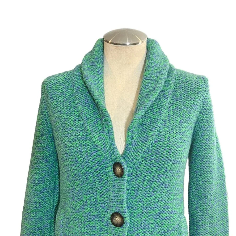 American Eagle Cardigan M Rabbit Wool Blend Blue Green Button Down Size Medium - Picture 3 of 13